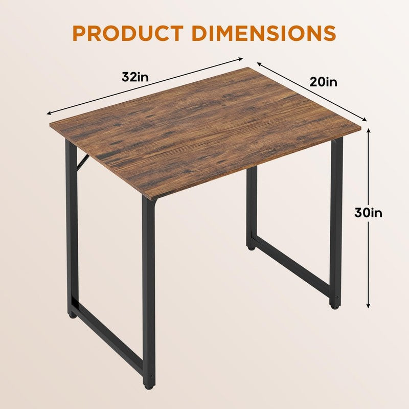 | 32 Inch Computer Desk | Brown | Office Desk with Metal Frame, Adjustable Feet 2