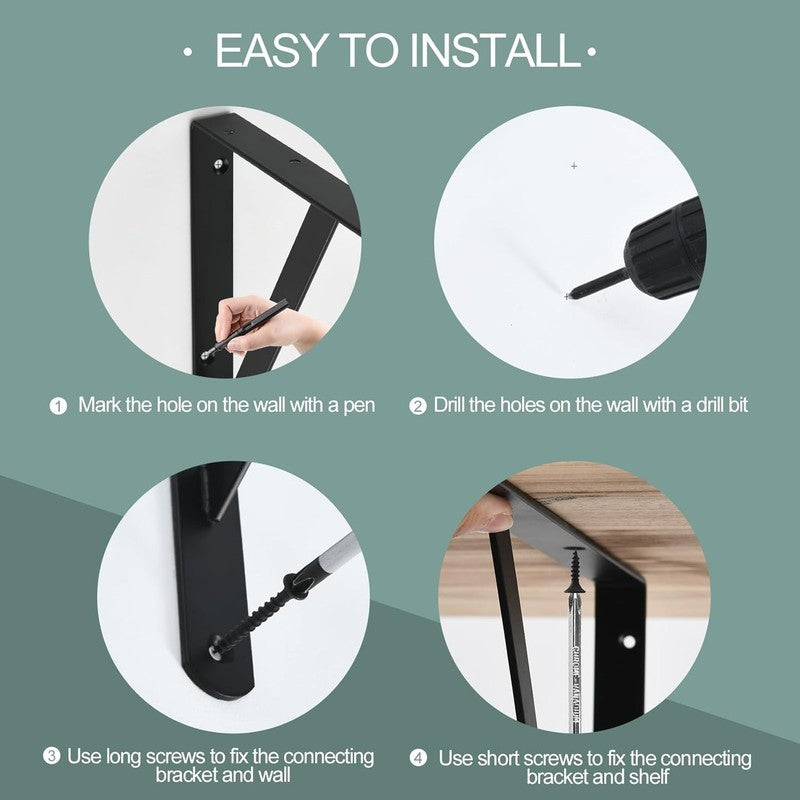 12 Pack L8 X H 6" Black Heavy Duty Shelf Brackets with Screws Metal Shelf Bracke2