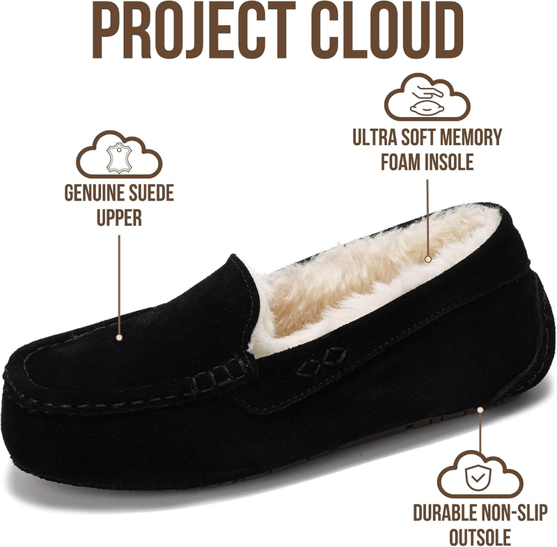 Women Genuine Leather Slippers Fur Lined Memory Foam Moccasin Cathi2