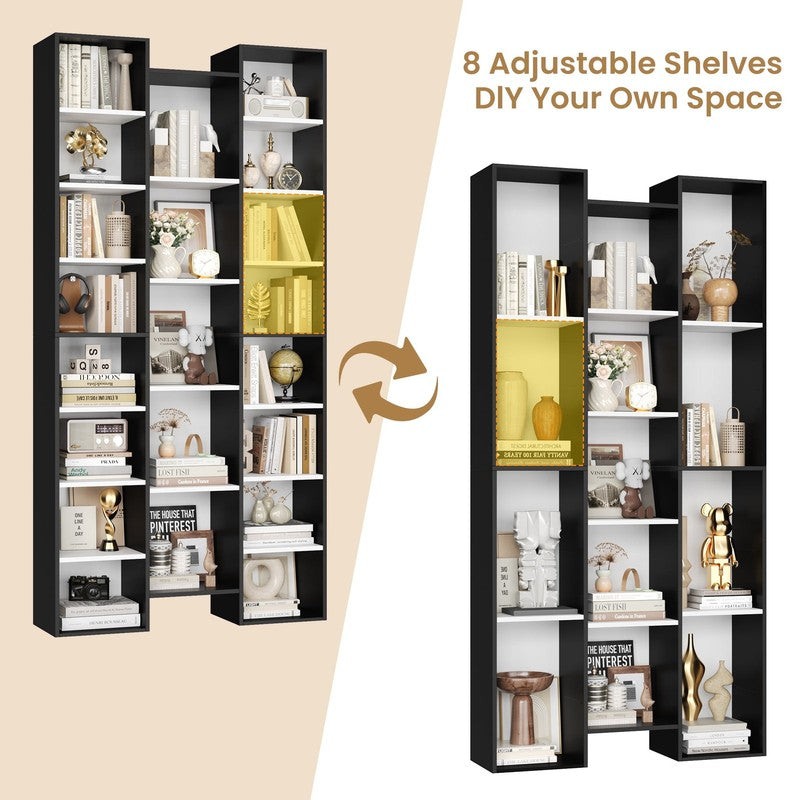 21-Cube Bookcase, 71’’ Tall Wooden Bookshelves with Adjustable Shelves, Triple W2