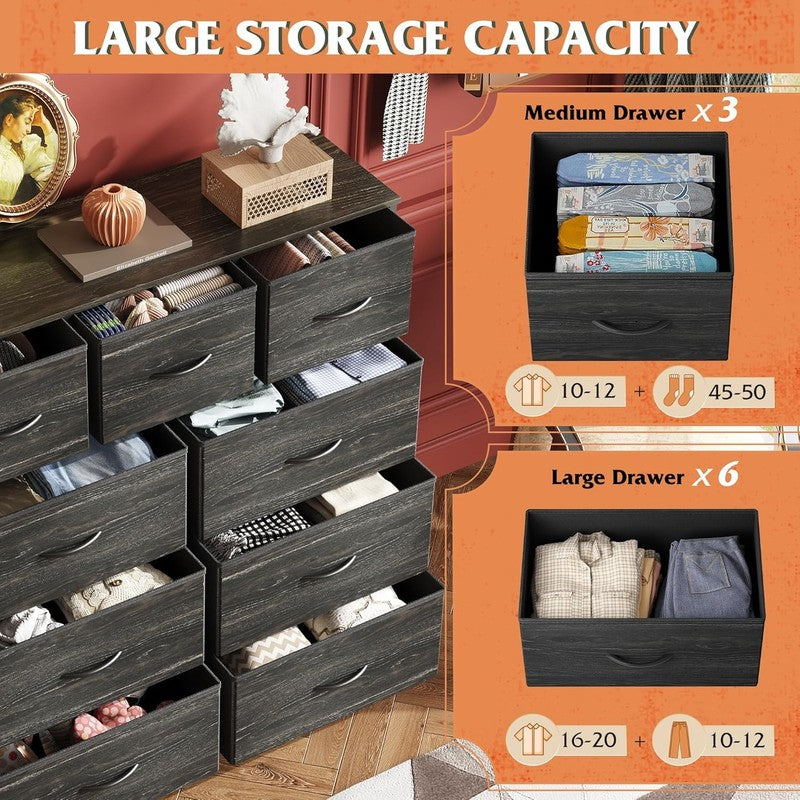9 Drawer Dresser, Fabric Storage Tower for Bedroom, Entryway, Closet, Tall Chest3