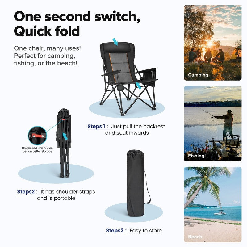2-Pack Oversized Camping Chair Heavy Duty High Back Camping Chairs 500Lbs Capaci7