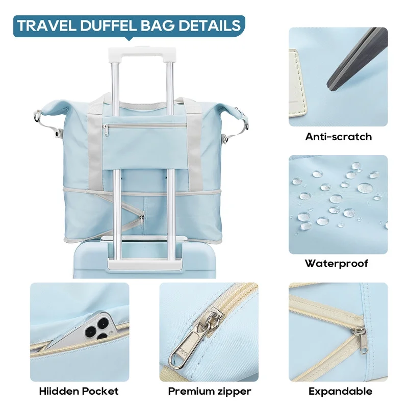 2Pc Travel Duffel Bag Set Waterproof Carry On Weekender w/ Toiletry Bag2