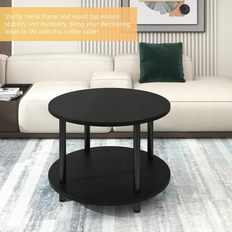 Round 2 Tier Coffee Table with Storage 23.6" Metal Frame, Black5