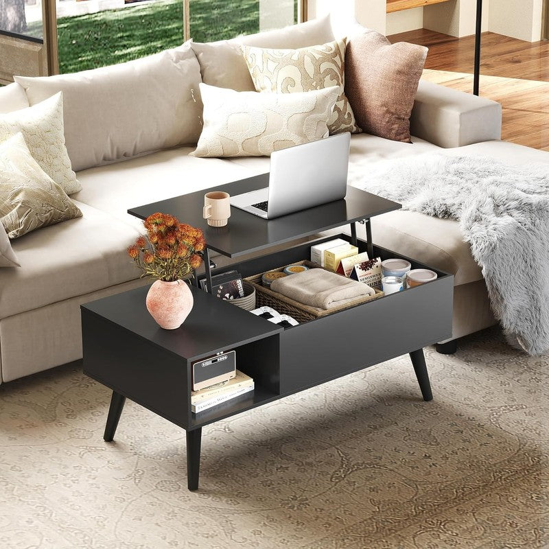 39" Lift Top Coffee Table w/ Storage Shelf Hidden Compartment Black8
