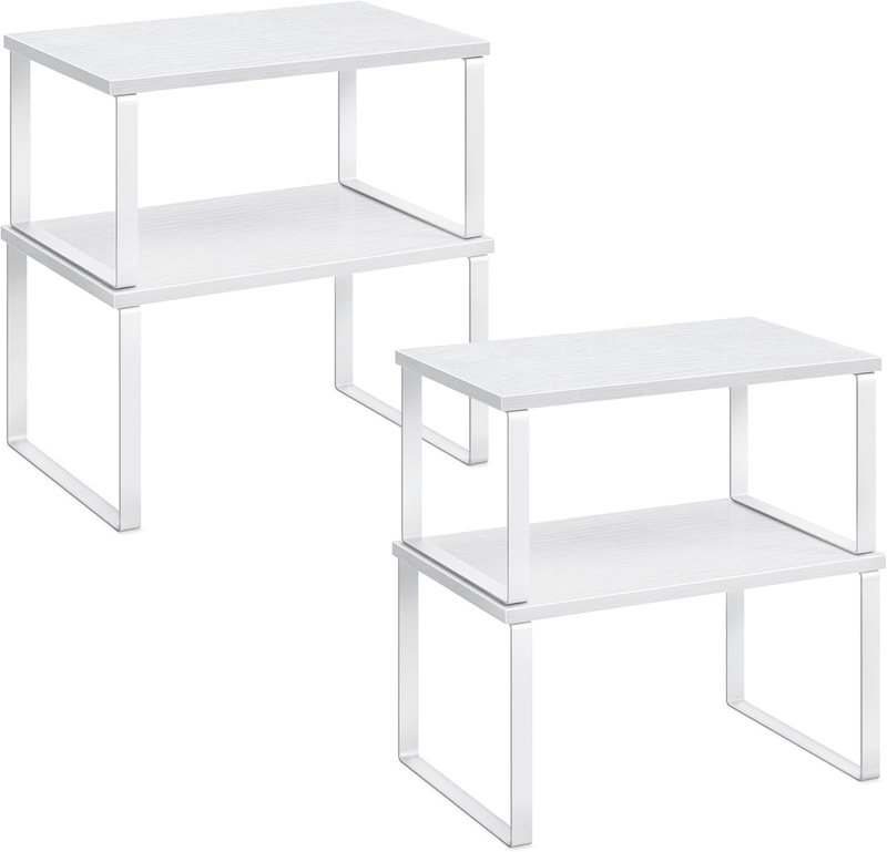 Cabinet Organizer Shelf Set of 4 Stackable Kitchen Storage Spice Rack White0