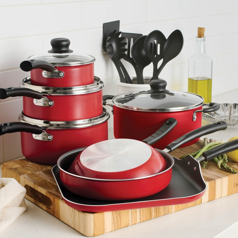 Primaware 18 Piece Non Stick Cookware Set, Red3