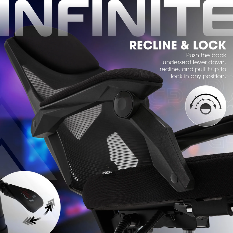Gaming Office Chair with Extendable Leg Rest Black Fabric Ergonomic3