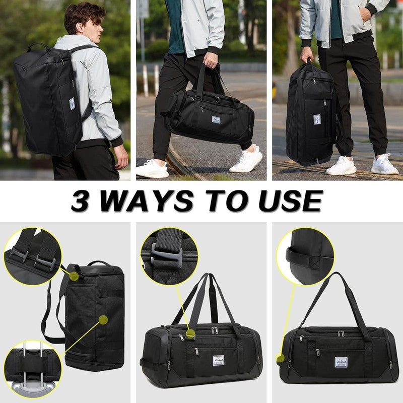 40L Travel Duffle Gym Bag Black Shoes Compartment Wet Pocket Weekender2