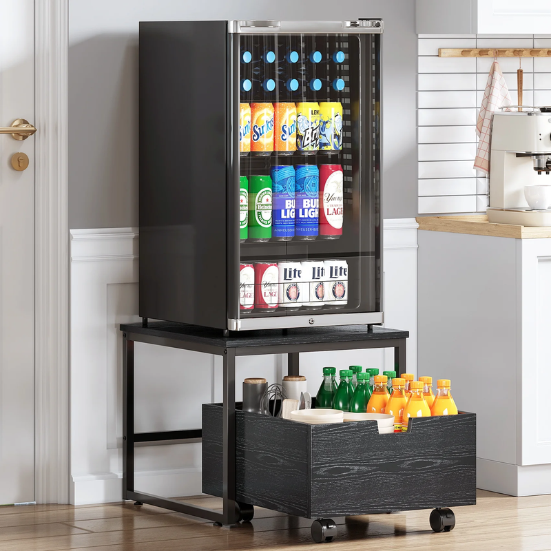 Mini Fridge Stand with Storage Space, Refrigerator Stand Table Shelf with Lockab0