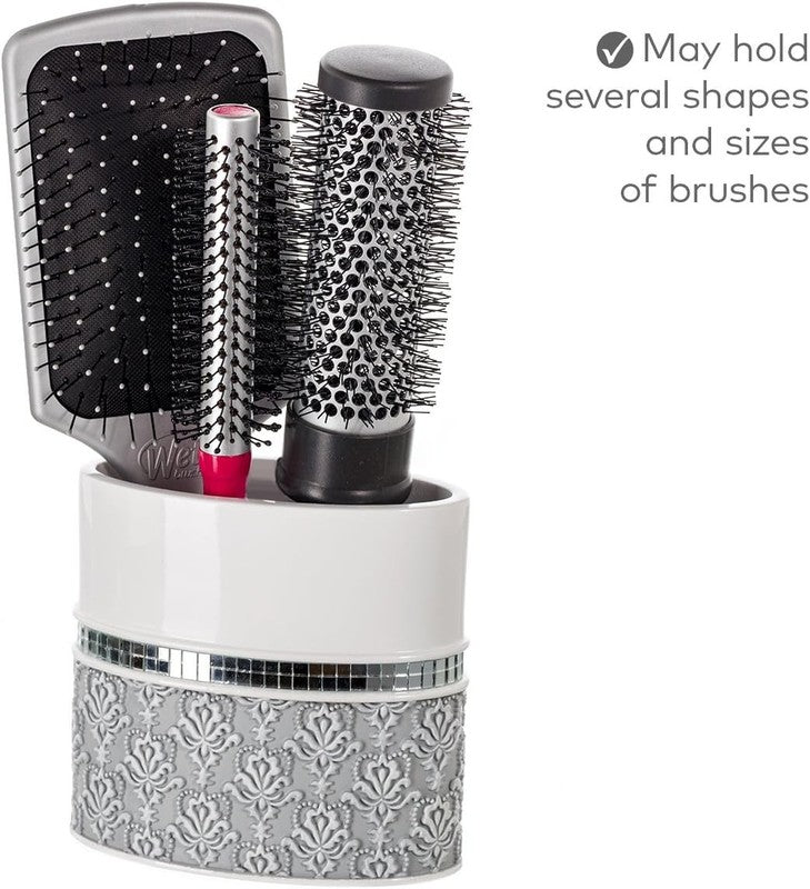 Elegant Mirror Damask 4-Piece Bathroom Accessory Set in White and Gray7