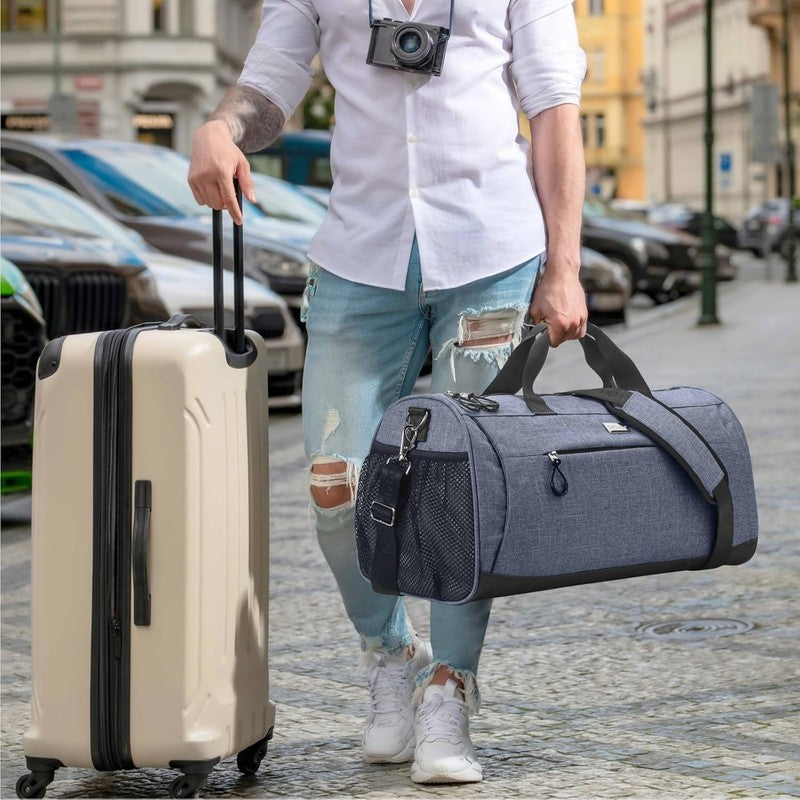 Gym Bag Unisex Duffel Shoe Compartment Wet Pocket Travel Sports Textured Blue M7