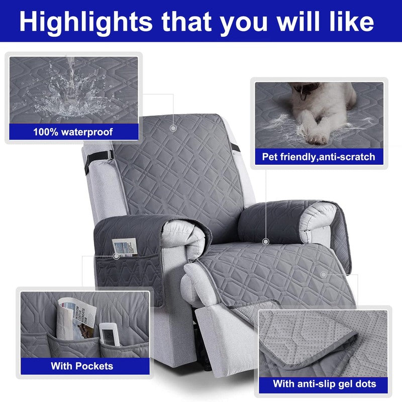 Waterproof Recliner Chair Cover Dark Gray 28" 5-Layer Anti-Slip with Side Pocket1