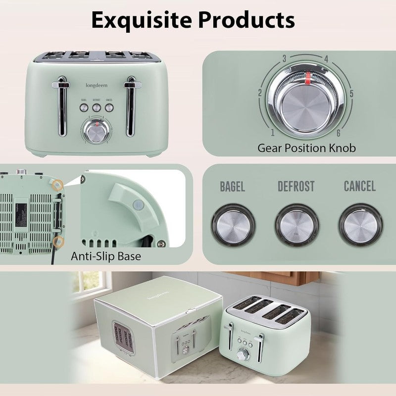 4 Slice Stainless Steel Toaster Extra Wide Slots High Lift 6 Family Kitchen7