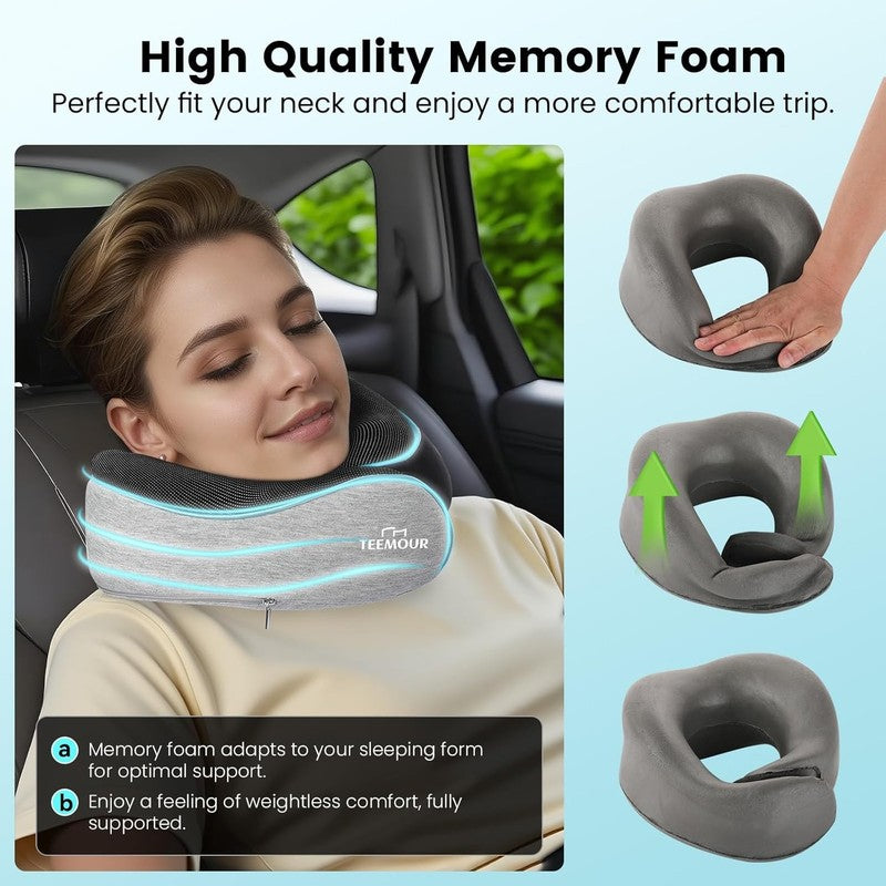 Upgraded Memory Foam Travel Neck Pillow w/ Eye Mask, Earplugs & Bag – Airplane3