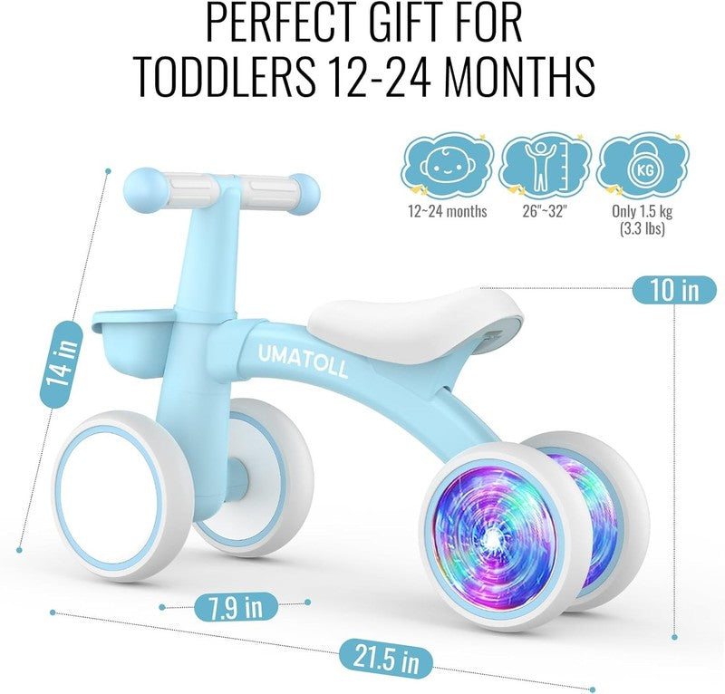Colorful Lighting Baby Balance Bike Toys for 1 Year Old Boys Gifts, Adjustable S8
