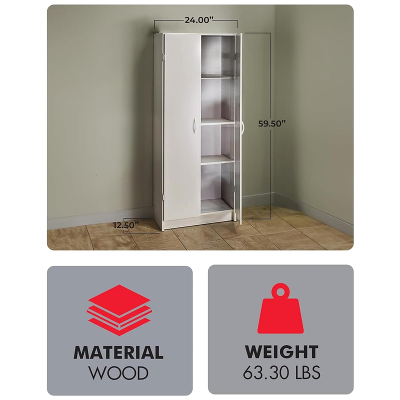Pantry Cabinet Cupboard 2 Door Adjustable Shelves Standing Storage White2
