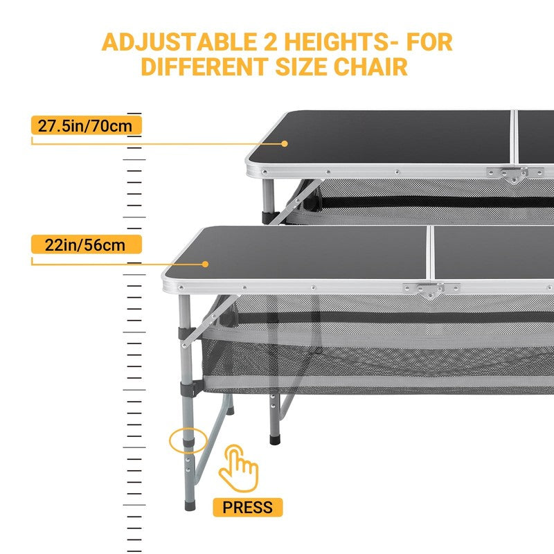 2.7Ft Black Portable Folding Card Table with Adjustable Mesh Storage Bag Card Ta7