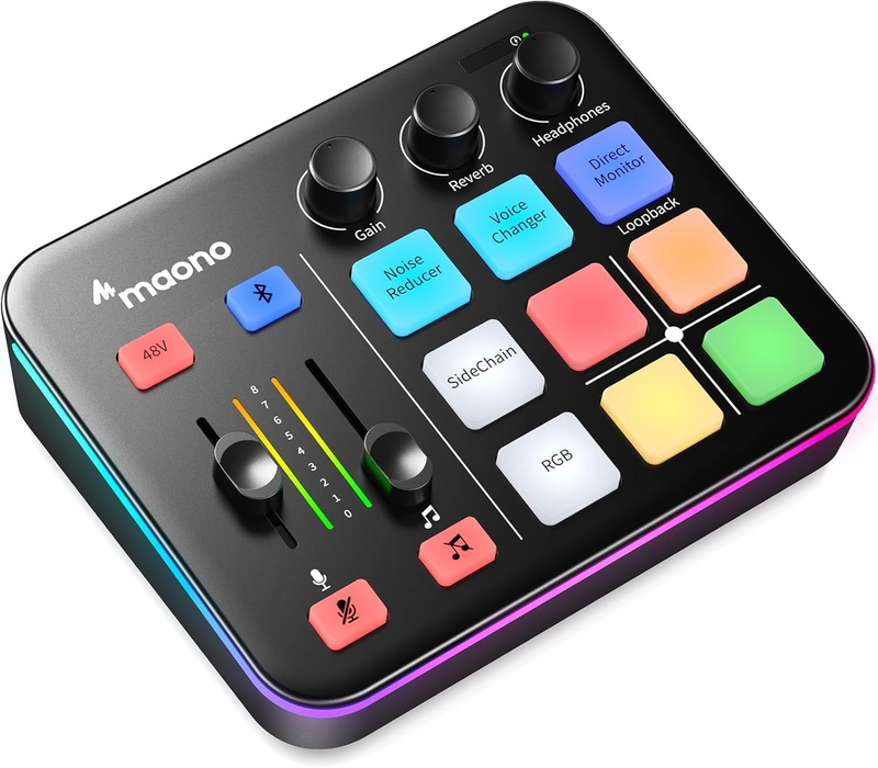 Gaming Audio Mixer RGB Bluetooth Pro Preamp 48V Phantom Live Streaming G1 NEO10