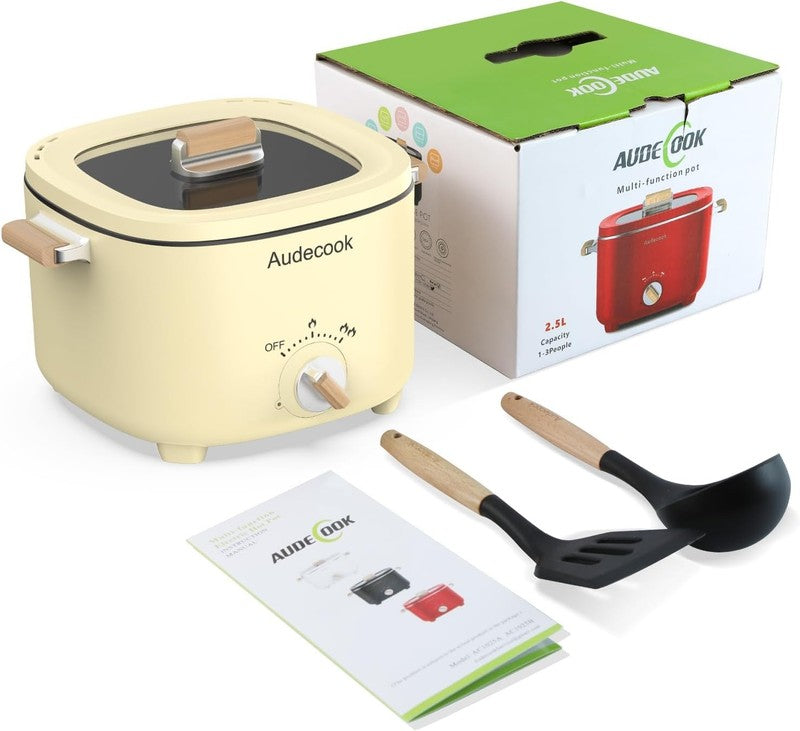 2.5L Electric Hot Pot Nonstick Multicooker Portable Dual Temp Control Beige7