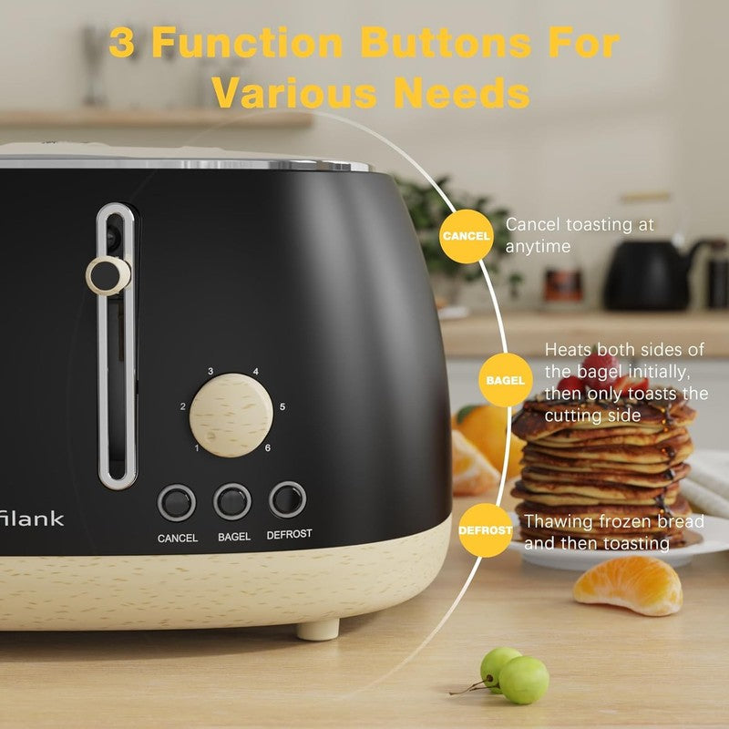 Retro 4 Slice Toaster Stainless Steel Extra Wide Control Bagel Matte Black4