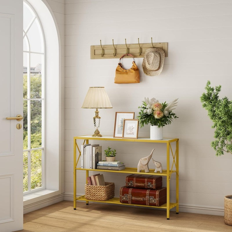 Gold Console Table 3 Tier Entryway Hallway Narrow Sofa Table White Shelves6