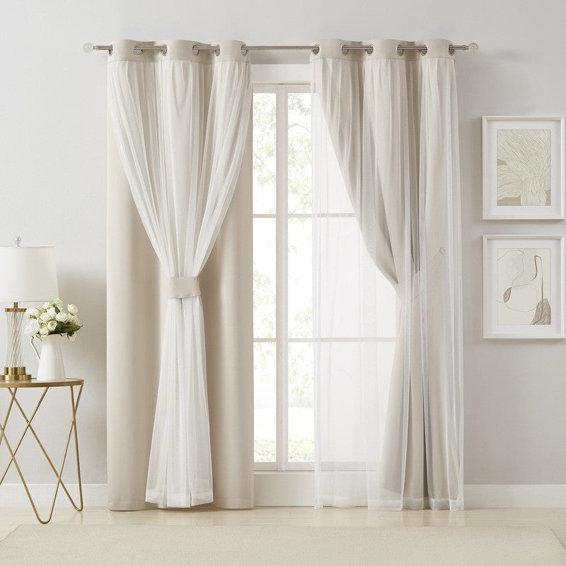Blackout Curtains with Sheer Overlay Mix and Match Double Layer,Grommet Top,37"W1