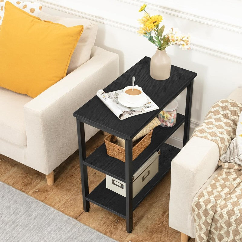 Rustic 3 Tier End Table Nightstand Narrow Side Table Industrial Black3