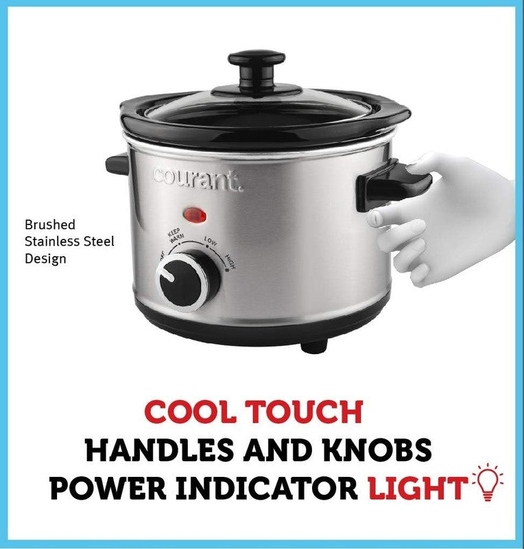 1.6Qt Mini Slow Cooker Removable Ceramic 3-Setting Stainless Steel1