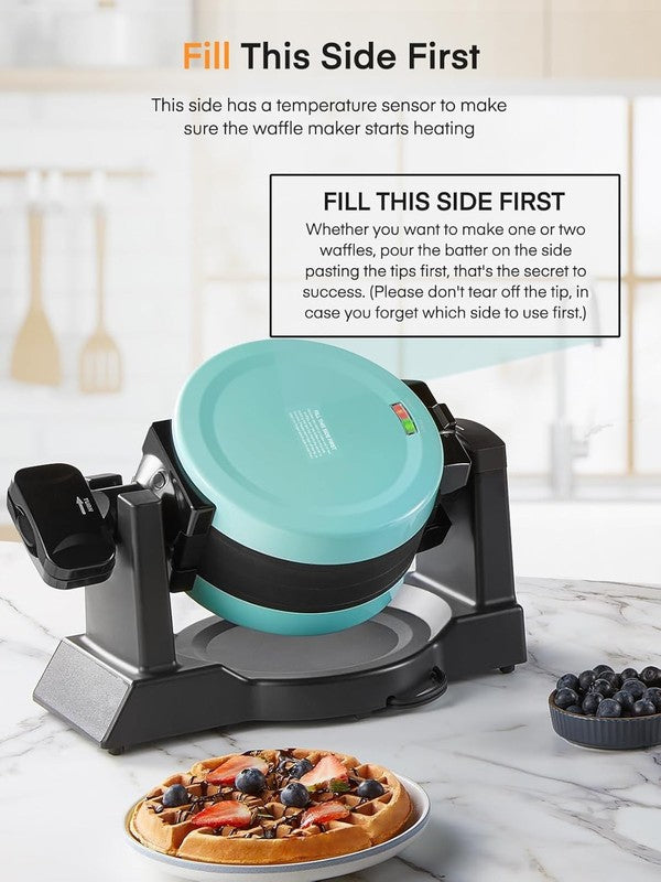 Double Belgian Waffle Maker 1400W Flip Iron Nonstick 8 Slice Mint Blue3