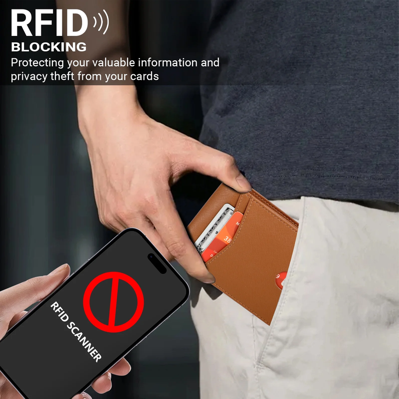 Men's Slim Leather RFID Blocking Wallet Bifold 2 ID Windows Holds 15 Cards2