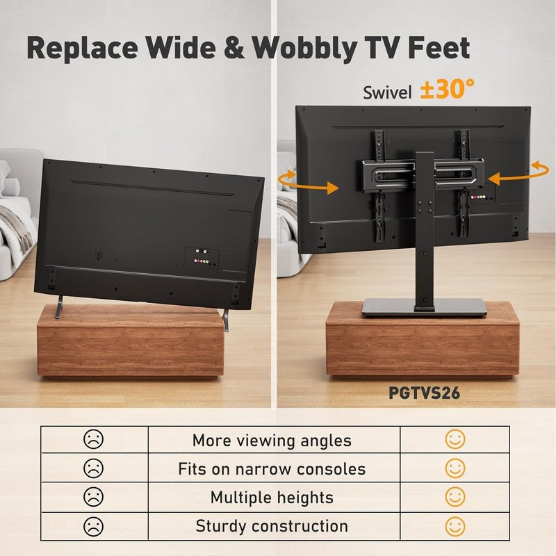 Swivel TV Stand for 19–43" TVs, 4 Height Levels, Glass Base, 99 lbs Cap2