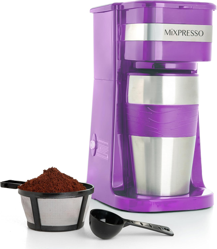 Purple Single Serve Coffee Maker with 14oz Travel Mug & Auto Shut Off9
