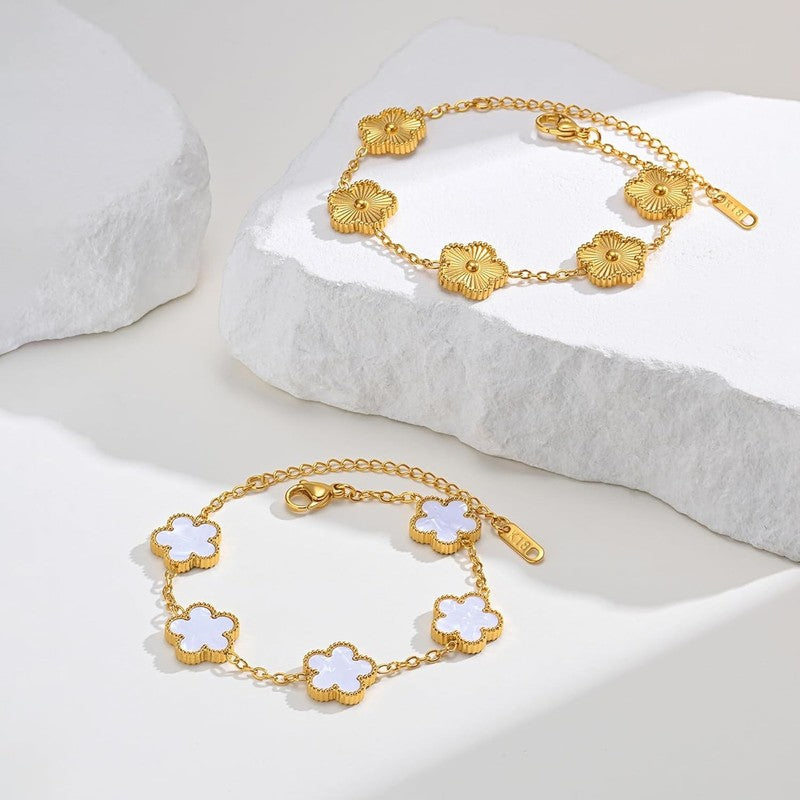 18K Gold Plated Floral Bracelet Set, Non-Tarnish, Adjustable, Gift for Her4