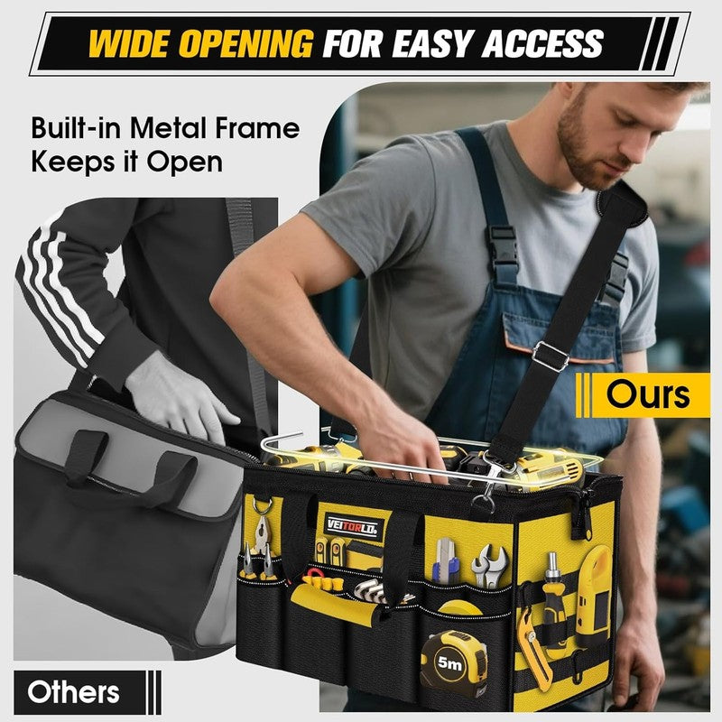 16" Heavy Duty Tool Bag 19-Pocket Portable Electrician Mechanic Toolbox Yellow3