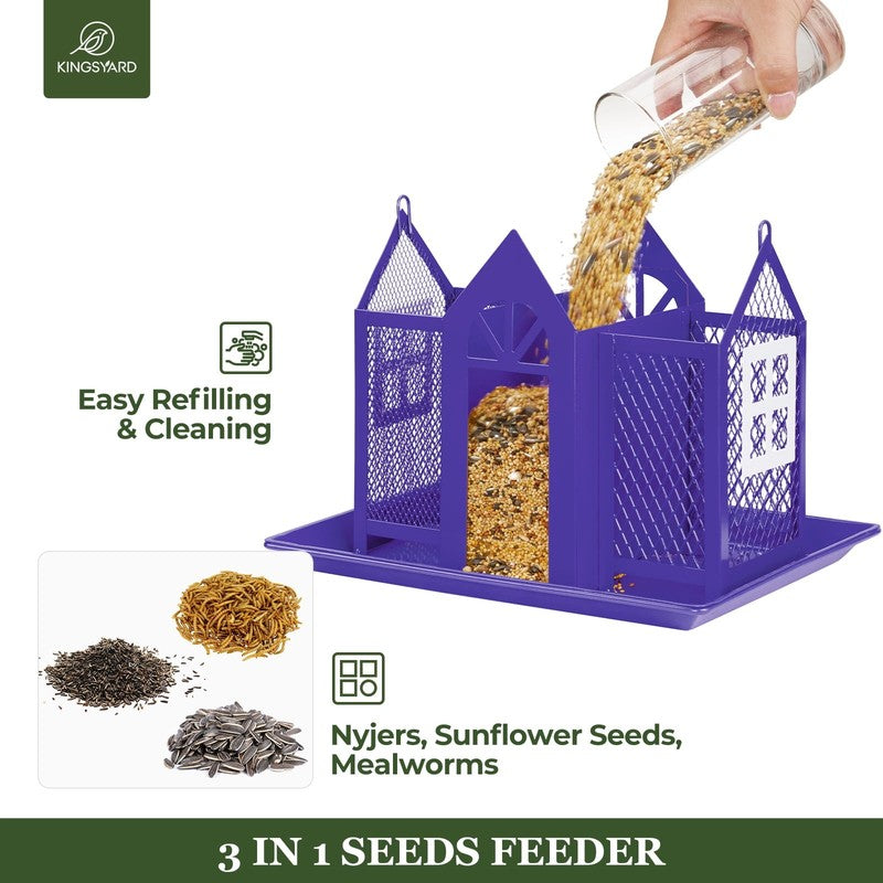Purple Metal Weatherproof Bird Feeder House, Triple Feeders for Finch & Cardinal3