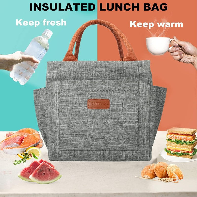 Insulated Lunch Bag Women Men Leakproof Large Cooler Tote w Bottle Holder Grey4