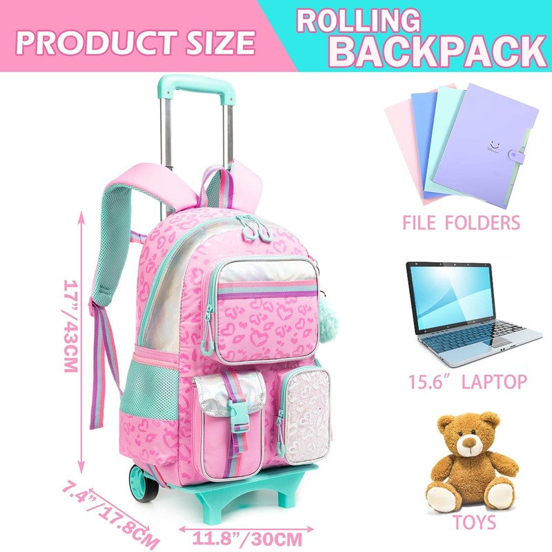 Kids Cute Rolling Backpack for Girls Trolley Pink School Bags Girls Backpacks wi4