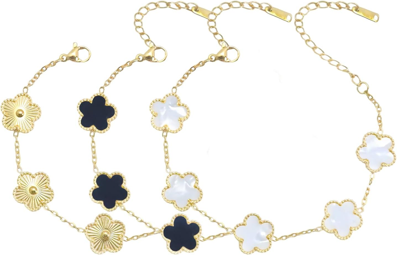 3Pcs 18K Gold Four Leaf Clover Bracelet Set Lucky Gift for Women10