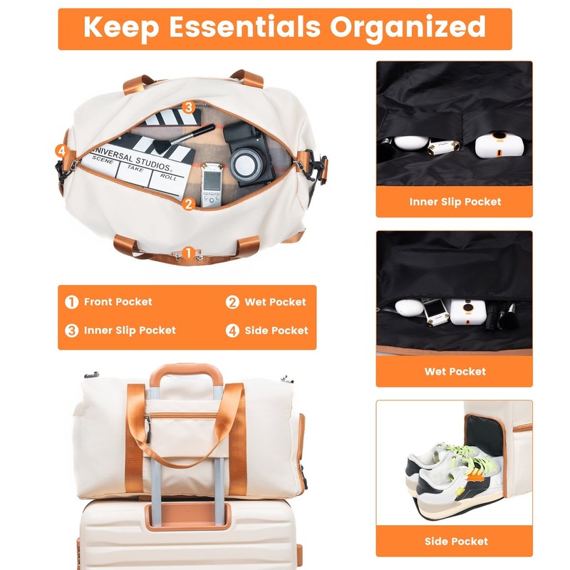 3Pc Hardside Luggage Set TSA Spinner Suitcase Duffle Packing Cubes Beige5
