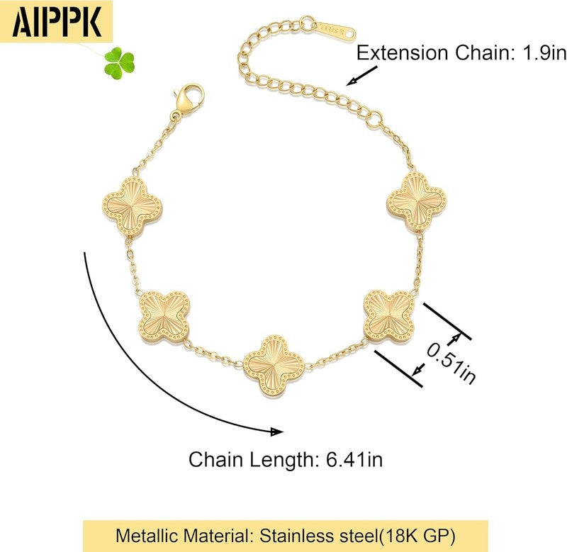 18K Gold Plated Four Leaf Clover Bracelet Lucky Dainty Gift Women1