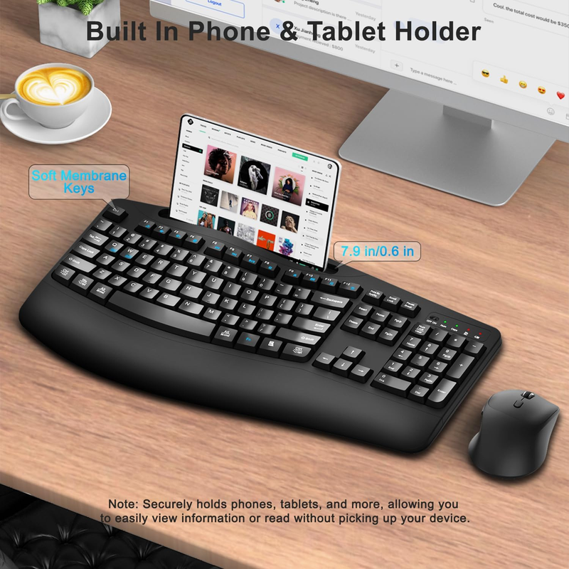 Full Size Wireless Keyboard Mouse Combo for Windows Mac PC Black2