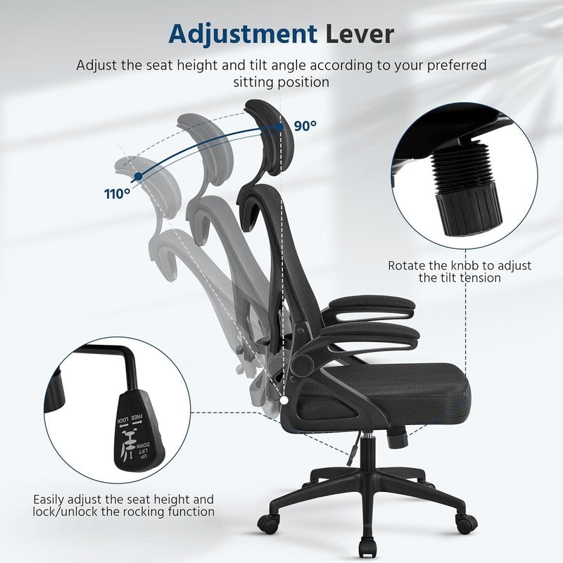 Ergonomic High Back Office Chair with Headrest & Lumbar Support   Black6