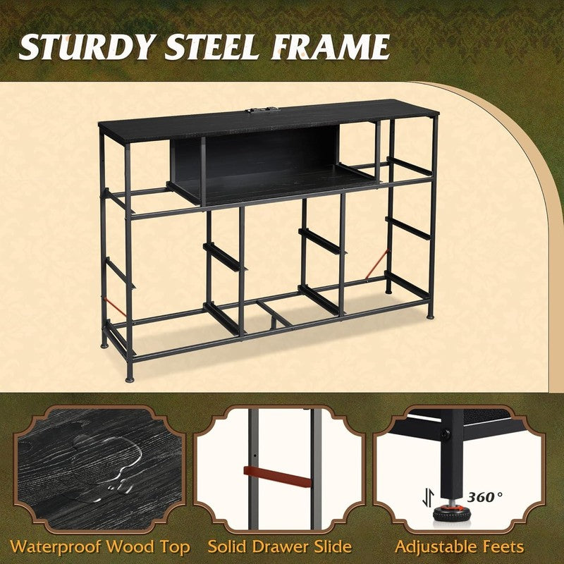 Black TV Stand Dresser LED Lights Charging Station 8 Fabric Drawers Open Shelf7