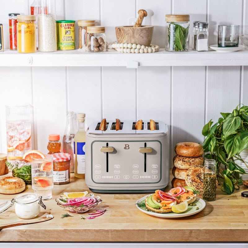 4-Slice Toaster with Touch-Activated Display, Porcini Taupe by Drew Barrymore4