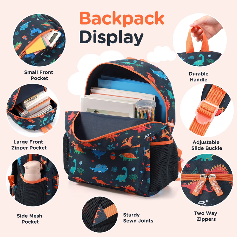 Kids Backpack for Boys, Dinosaur Waterproof Toddler Bookbag for Kids School Back2