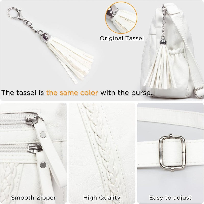 Women Crossbody Bag Tassel PU Leather Shoulder Handbag Purse Pocketbook5