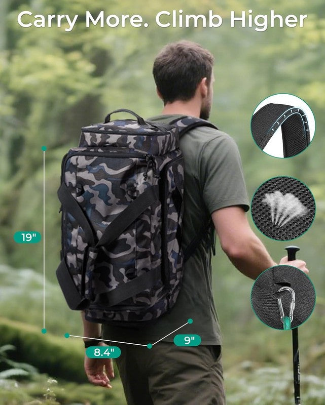 22L Tactical Gym Duffle Bag Backpack w/ Shoe Compartment Forest Camo7