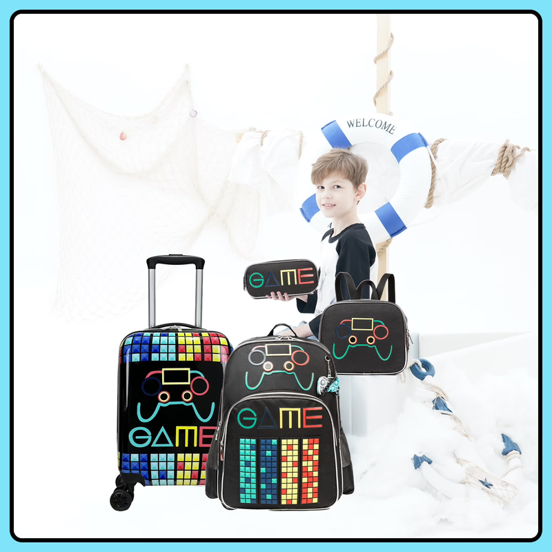 Kids Rolling Luggage Set Boys Hardshell Suitcase Wheels Airline Approved 16"4