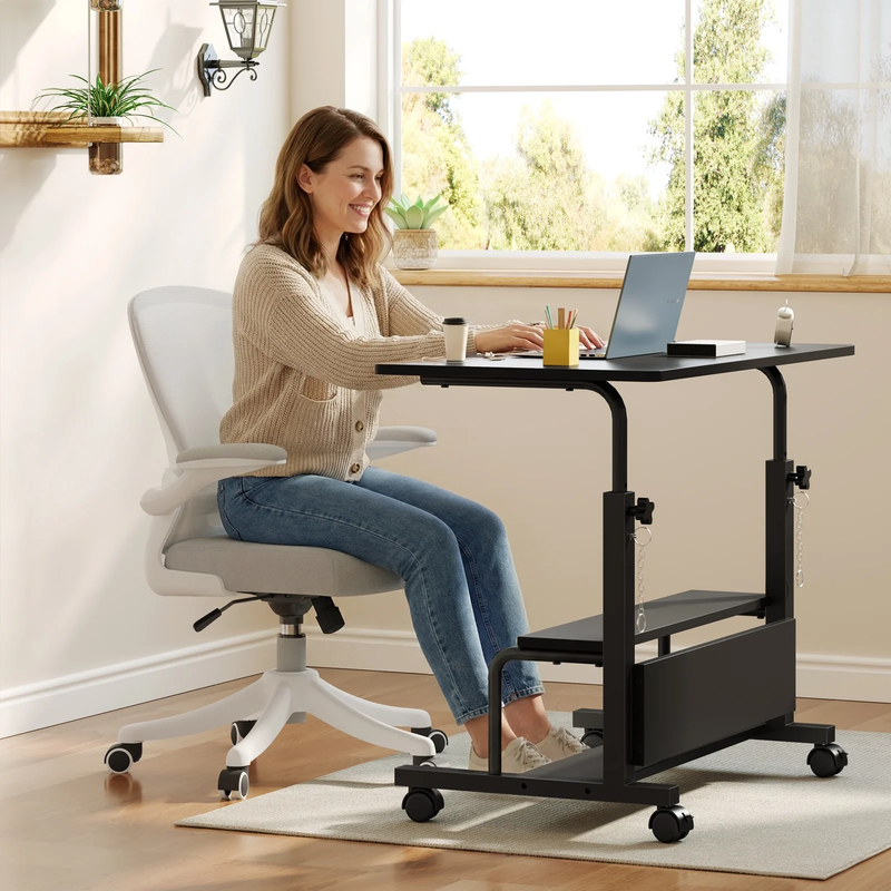 Height Adjustable Desk Standing Desk Small Desk for Small Spaces, Mobile Rolling2